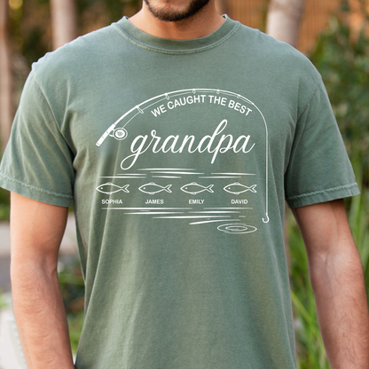 We Caught the Best Grandpa Fishing Shirt, Personalized Grandpa T-Shirt with Kids Names, Custom Fisherman Gift for Grandpa