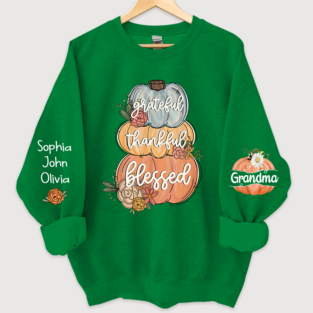 Grateful Thankful Blessed Grandma Autumn And Grandkids Sweatshirt