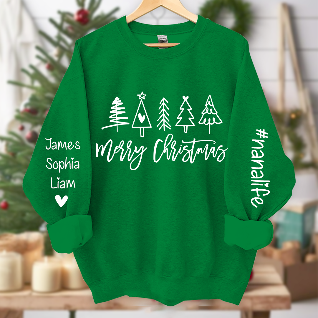 Nanalife Est Merry Christmas trees And Grandkids Names Sweatshirt