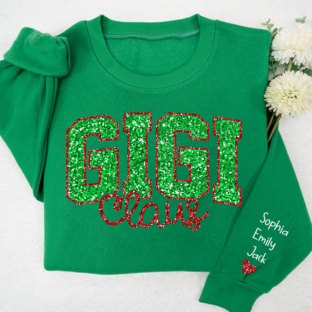 Glitter Red Gigi Claus Christmas With Grandkids Sweatshirt
