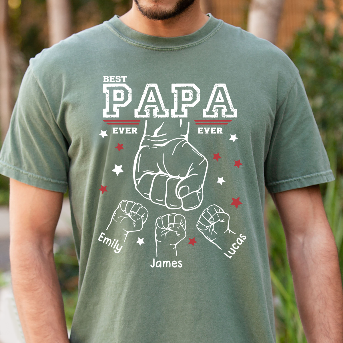 Best Papa Ever Shirt, Personalized Grandpa Fist Bump T Shirt with Kids Names, Custom Papa Papaw Poppy Grandpa Gift for Father's Day Birthday Tee