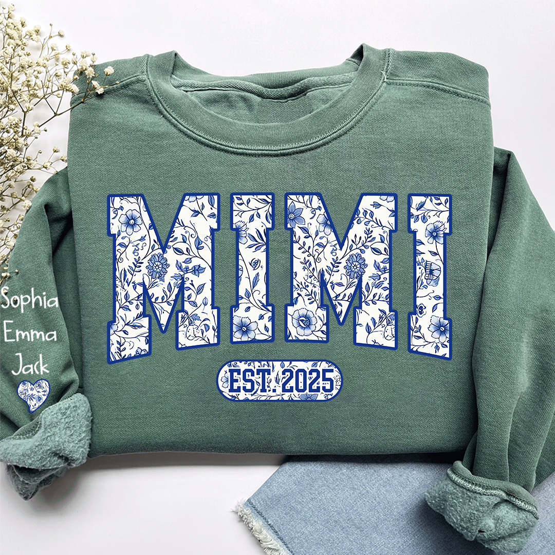 Mimi Floral Toile Blue Water Color Est Gift For Grandma And Grandkids Sweatshirt