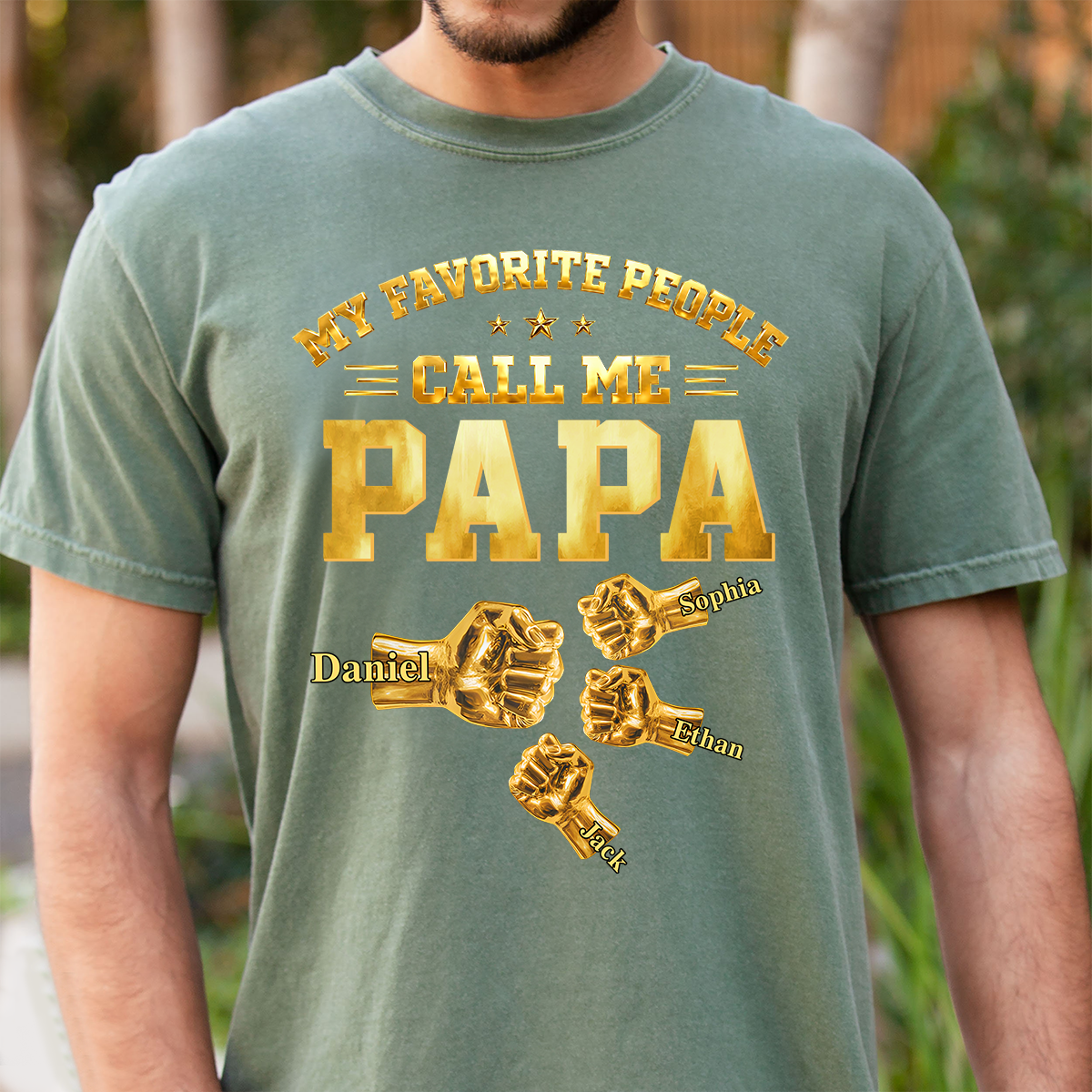 My Favorite People Call Me Papa Shirt, Personalized Fist Bump Grandpa T Shirt with Kids Names, Custom Papa Gift for Father's Day Birthday Tee