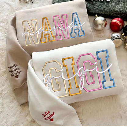 Nana Color Embroidery Nana and Grandkids Personalized Sweatshirt