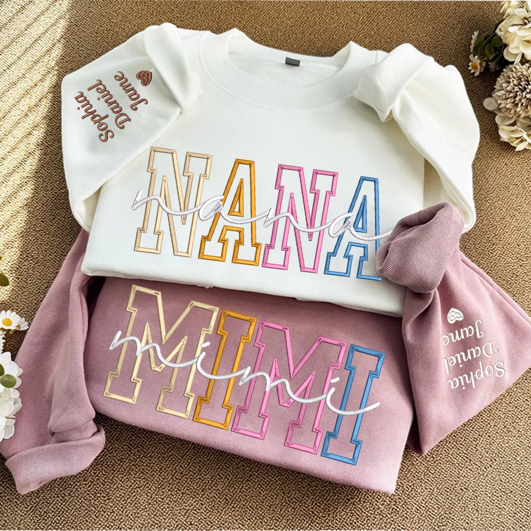 Nana Color Embroidery Nana and Grandkids Personalized Sweatshirt