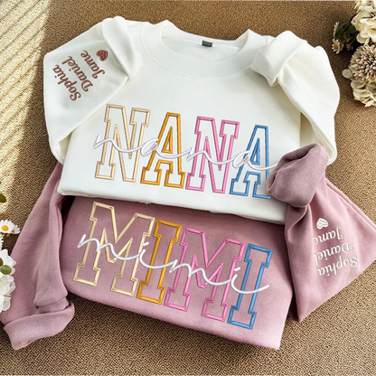Nana Color Embroidery Nana and Grandkids Personalized Sweatshirt