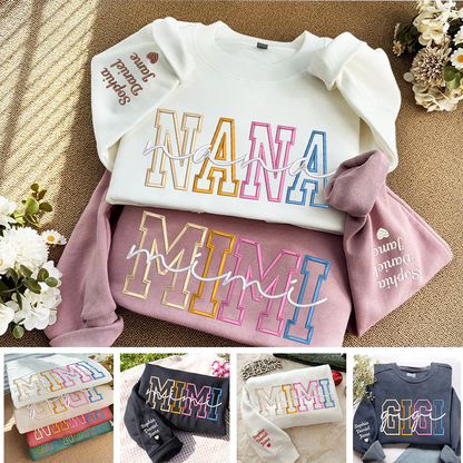 Nana Color Embroidery Nana and Grandkids Personalized Sweatshirt