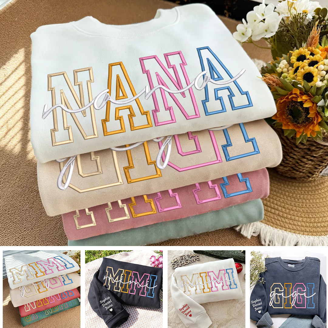 Nana Color Embroidery Nana and Grandkids Personalized Sweatshirt