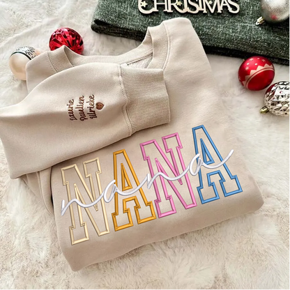 Nana Color Embroidery Nana and Grandkids Personalized Sweatshirt