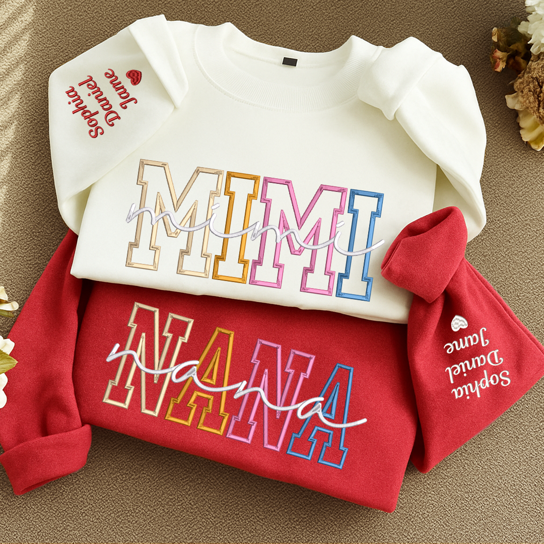 Nana Color Embroidery Nana and Grandkids Personalized Sweatshirt