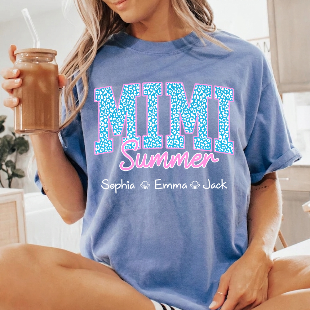 Comfort Colors® Personalized Mimi Summer Shirt, Custom Grandkids Names Shirt, Leopard Heart Grandma Shirt, Summer Gift for Mimi Nana Gigi, Birthday Mothers Day Shirt