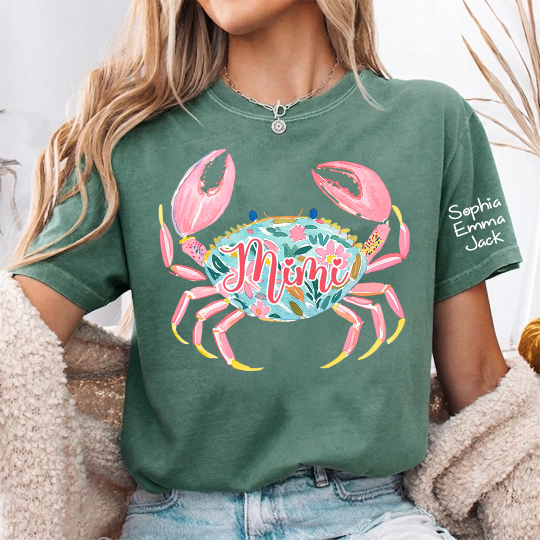 Mimi Crab Shirt Personalized Grandma Shirt, Funny Ocean Animal Tee, Cute Coastal Grandma Gift T-Shirt, Retro Summer Beach Shirt