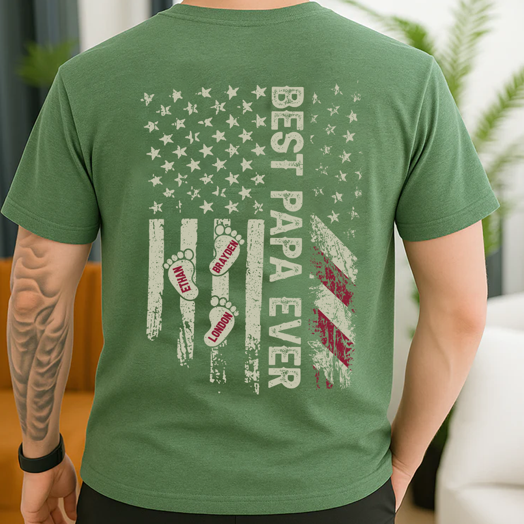 Personalized Best Dad Ever Flag Father's Day Gift for Him T-Shirt