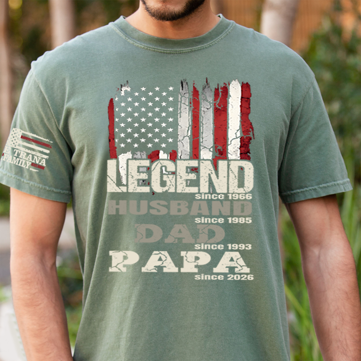 Personalized Patriotic T-Shirt for Dad, Husband, or Papa, Custom Family Shirt with American Flag, Perfect for Father's Day or Birthday