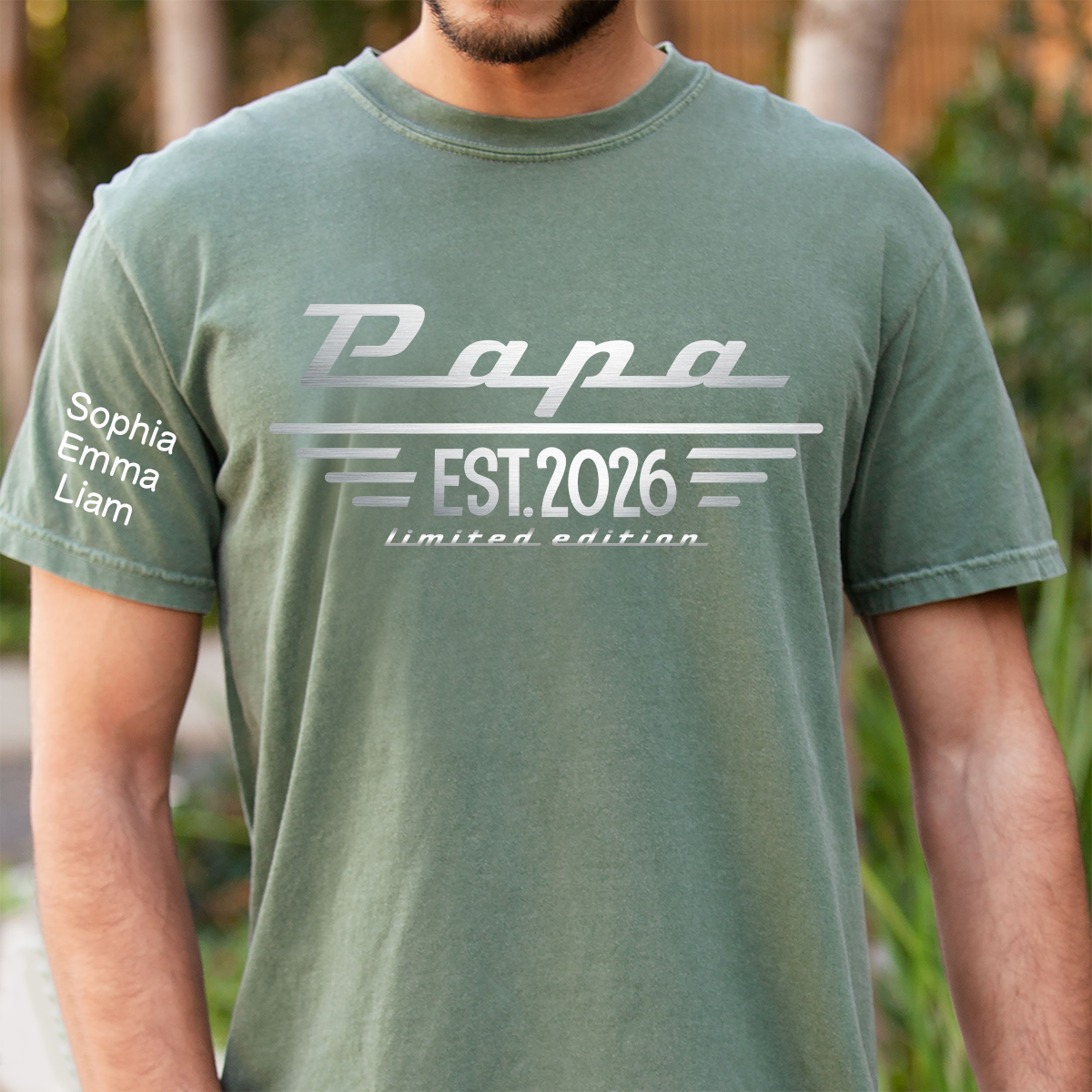 Personalized Papa EST. Limited Edition T-Shirt with Kids Names, Custom Family Nickname Shirt for Dad Fathers Day Gift