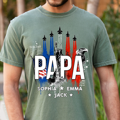 Personalized Papa Patriotic Shirt Custom Kids Names, American Flag Family Shirt Gift For Father's Day Birthday 4th of July