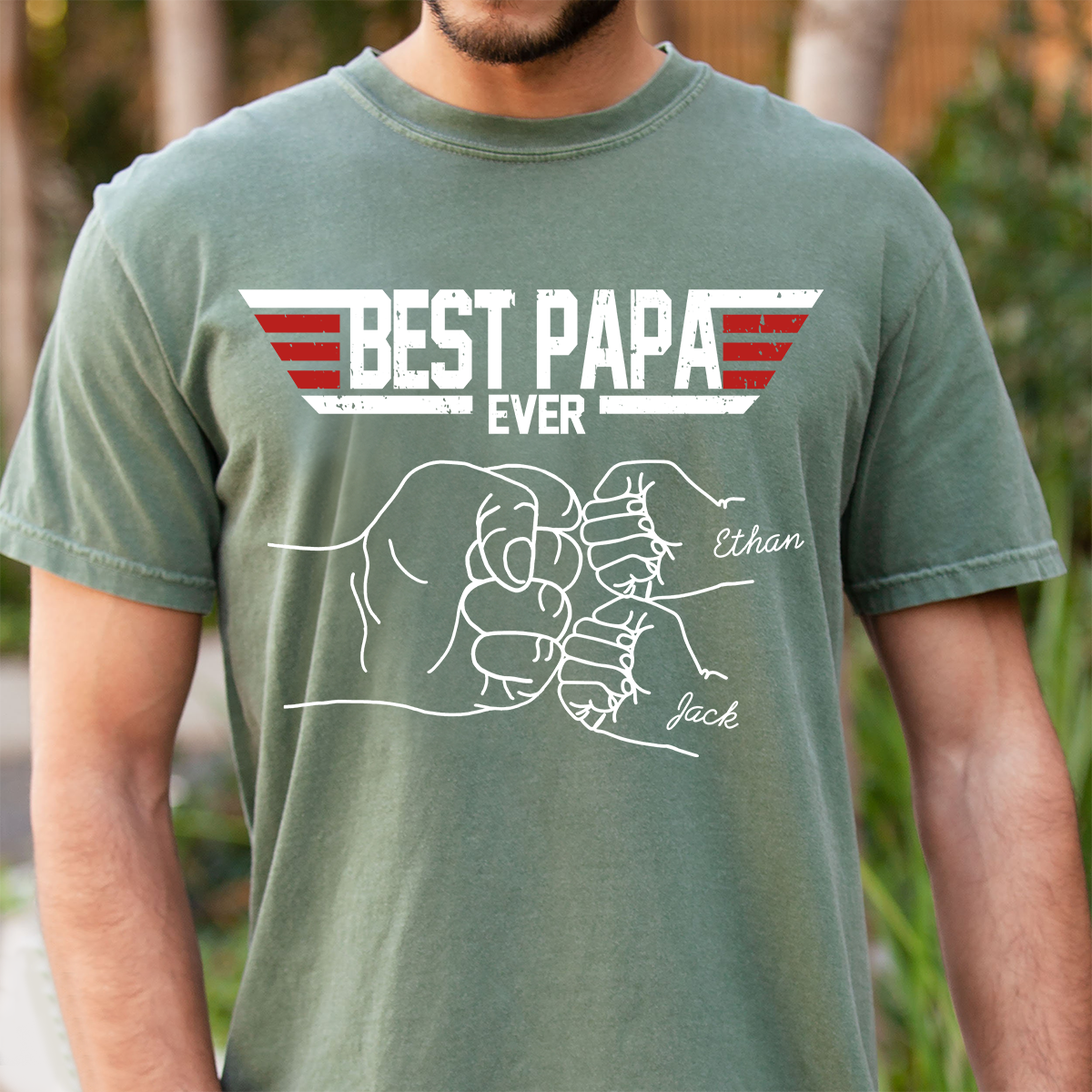 Best Papa Ever Shirt Personalized Kids Names, Custom Grandpa Fist Bump T Shirt for Dad Papa Grandfather, Fathers Day Family Gift