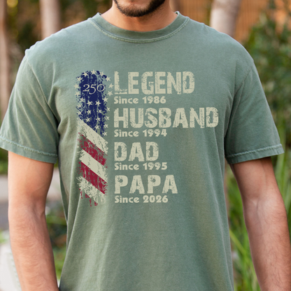 Personalized Legend Husband Dad Papa Shirt Since Year Custom Name Patriotic USA Flag, U.S. 250th Anniversary Family Gift for Men Fathers Day Birthday
