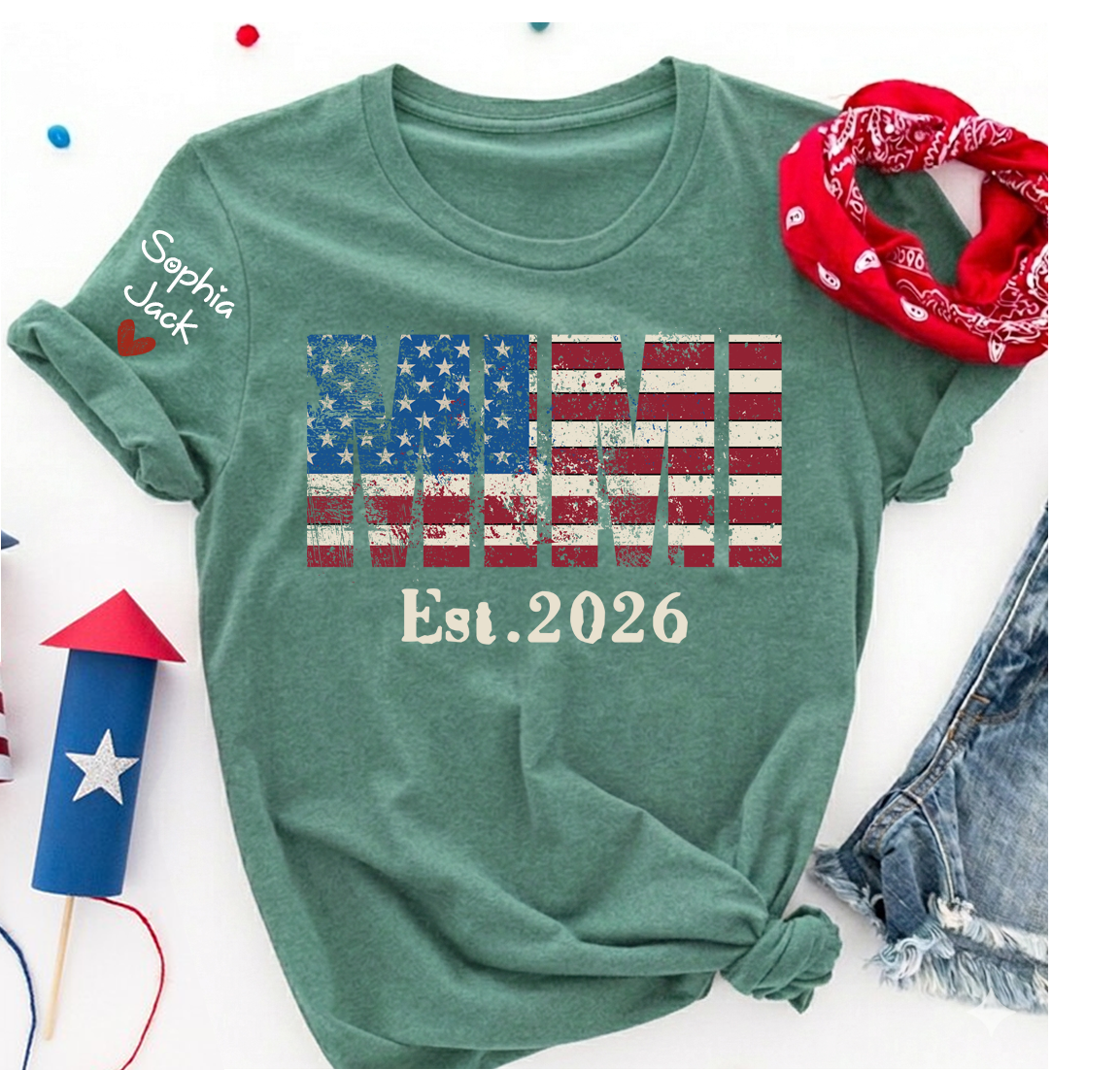 Mimi est Shirt, USA Flag Design, Custom Name, 4th of July Shirt, Independence Day Family T Shirt