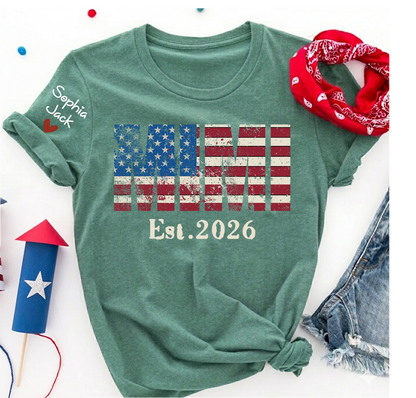 Mimi est Shirt, USA Flag Design, Custom Name, 4th of July Shirt, Independence Day Family T Shirt
