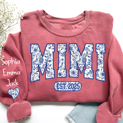 Mimi Floral Toile Blue Water Color Est Gift For Grandma And Grandkids Sweatshirt