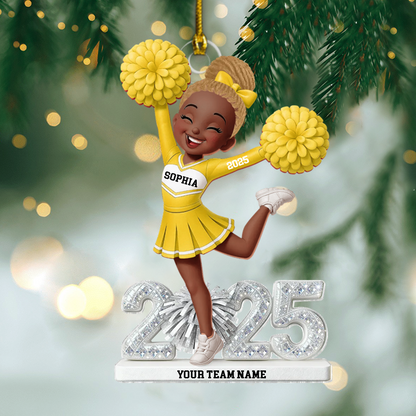 Personalized Cheerleader Girl Christmas Ornament 2025, Custom Acrylic Pom Pom Decoration, Unique Holiday Gift For Daughter, Granddaughter & Cheer Team Members Ornament