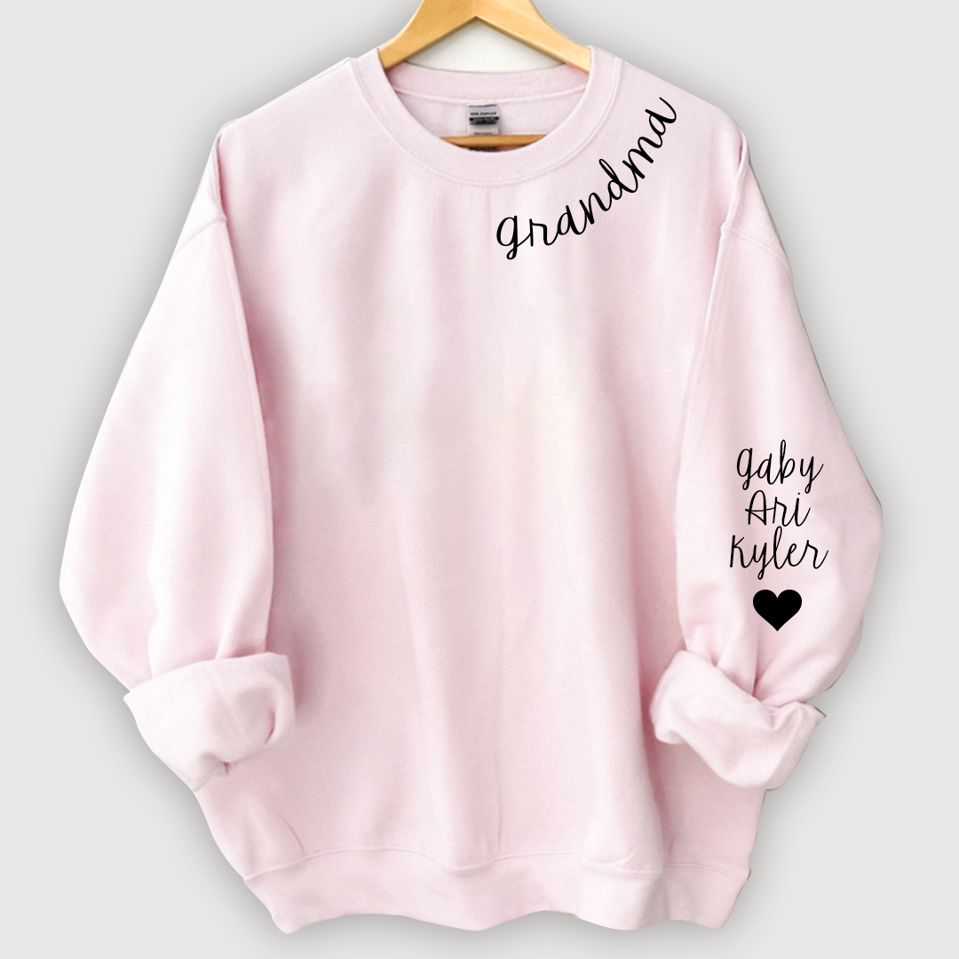 Nana Sweatshirt with name on collar and Grandkids names on sleeve, Grandma Sweatshirt