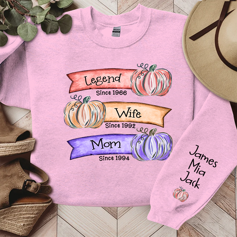 Grandma Est Pumpkin Sweatshirt, Custom Mama Sweatshirt with Children Name on Sleeve, Grandma Autumn Sweatshirt, Nana Pumpkin Sweatshirt