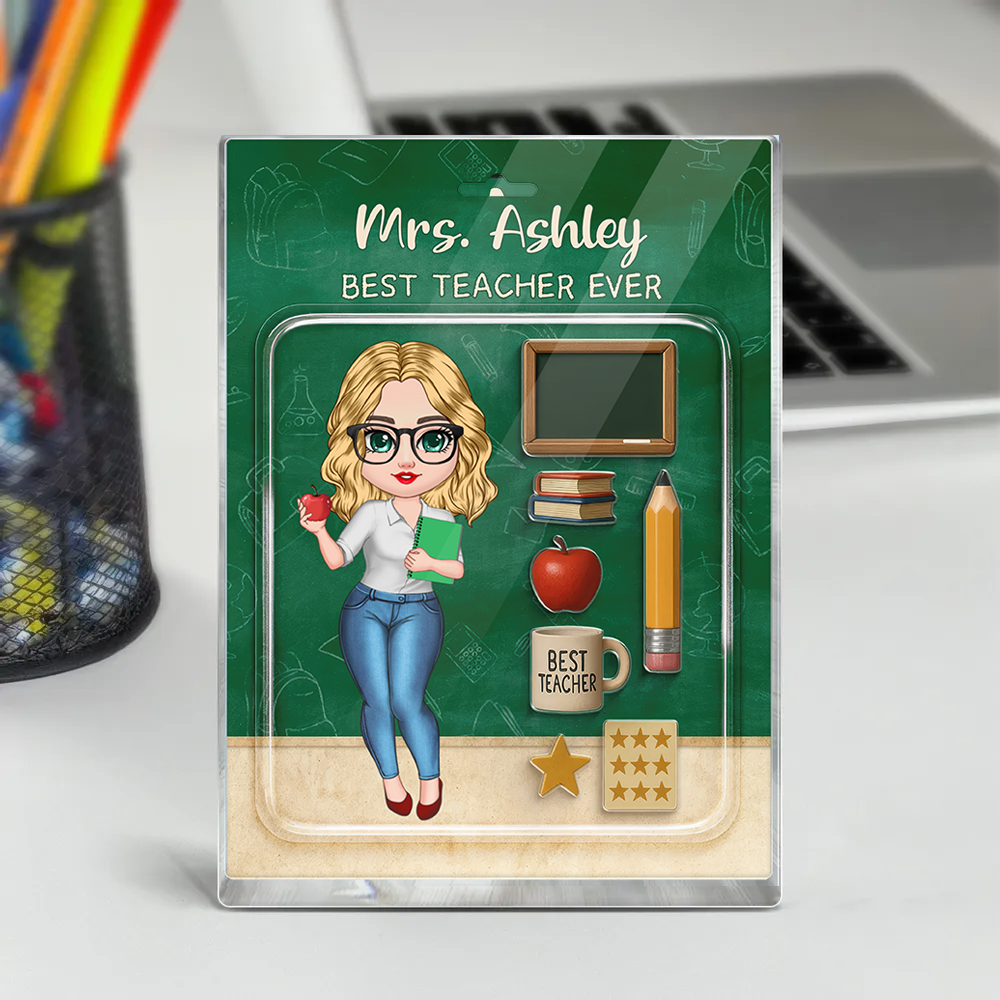 Teacher Action Figure Personalized Acrylic Block, Back To School Gift, Teacher Appreciation Gift