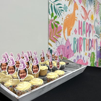 Custom Cupcake Photo Toppers, Face Topper Picks, Cupcake Birthday Glitter, Anniversary, Custom Birthday Cake Topper