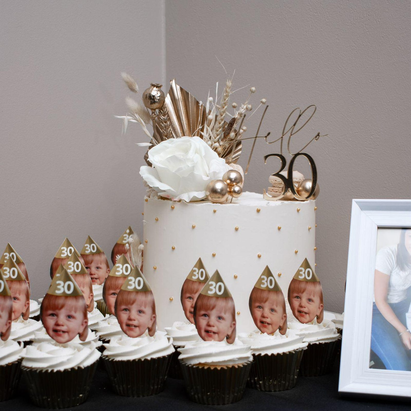Personalised Photo Face Cutout Faces Cupcake Toppers Custom Cake Topper 30th Birthday Party