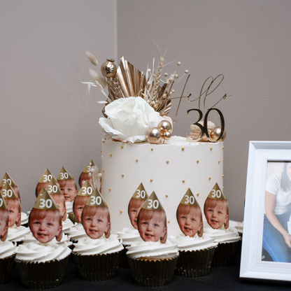 Personalised Photo Face Cutout Faces Cupcake Toppers Custom Cake Topper 30th Birthday Party