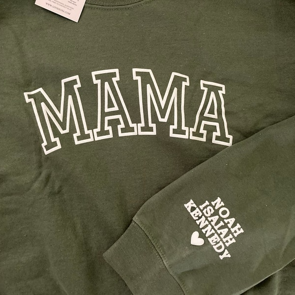 Personalized Mama Sweatshirt with Kid Names on Sleeve, Christmas Gift, Birthday Gift for Mom, New Mom Gift
