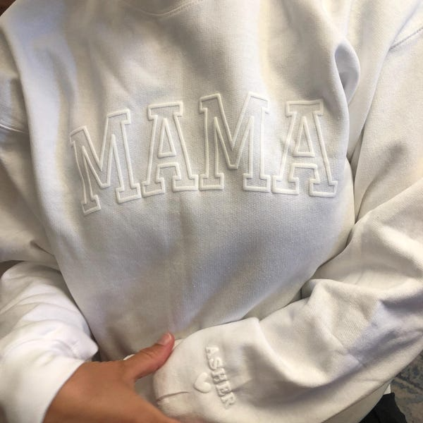 Personalized Mama Sweatshirt with Kid Names on Sleeve, Christmas Gift, Birthday Gift for Mom, New Mom Gift