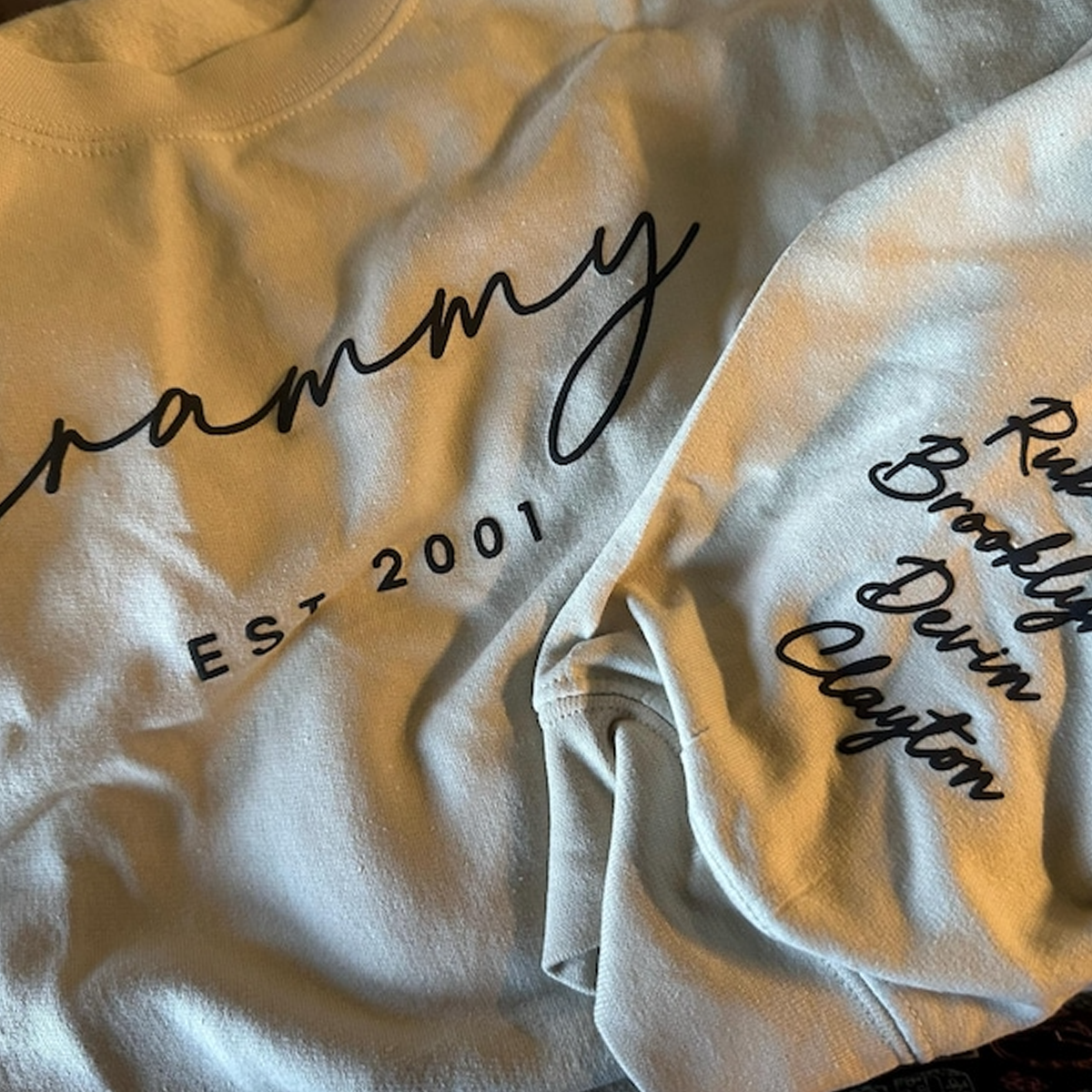 Custom Grandma Puff Design Sweatshirt Est Year with Grandkids Names on Sleeve