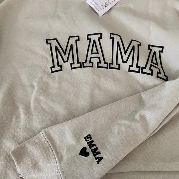 Personalized Mama Sweatshirt with Kid Names on Sleeve, Christmas Gift, Birthday Gift for Mom, New Mom Gift