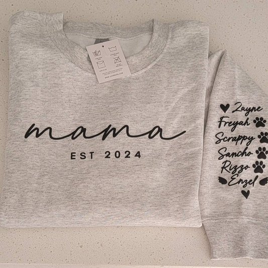 Personalized Puff Grandma Sweatshirt Est Year with Grandkids Names on Sleeve, Mothers Day Gift, Birthday Gift for Grandma