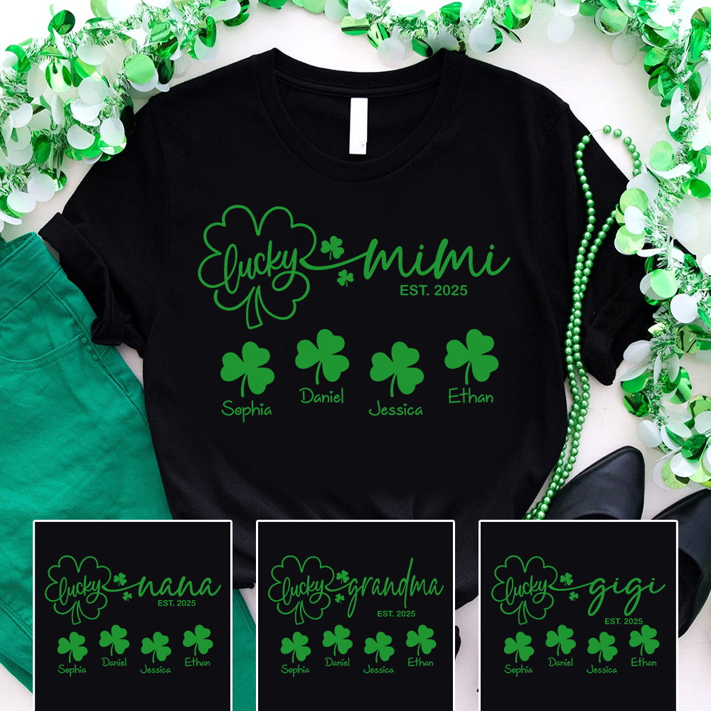 Lucky Mimi EST 2025 Shirt, Personalized Grandma Family Shirt with Names, St Patricks Day Shamrock Gift for Mimi