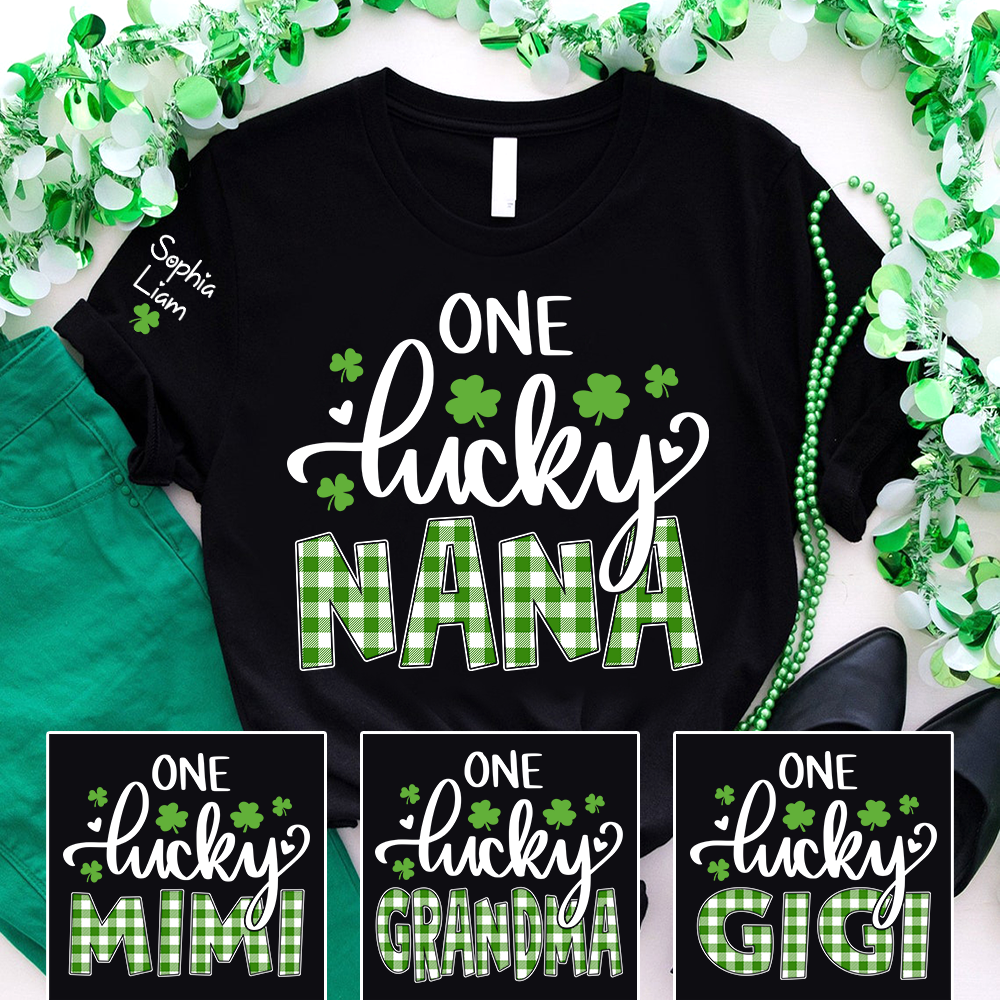 One Lucky Nana T Shirt for St Patrick’s Day, Personalized Nana Shirt with Shamrocks, Cute Grandma Family Gift