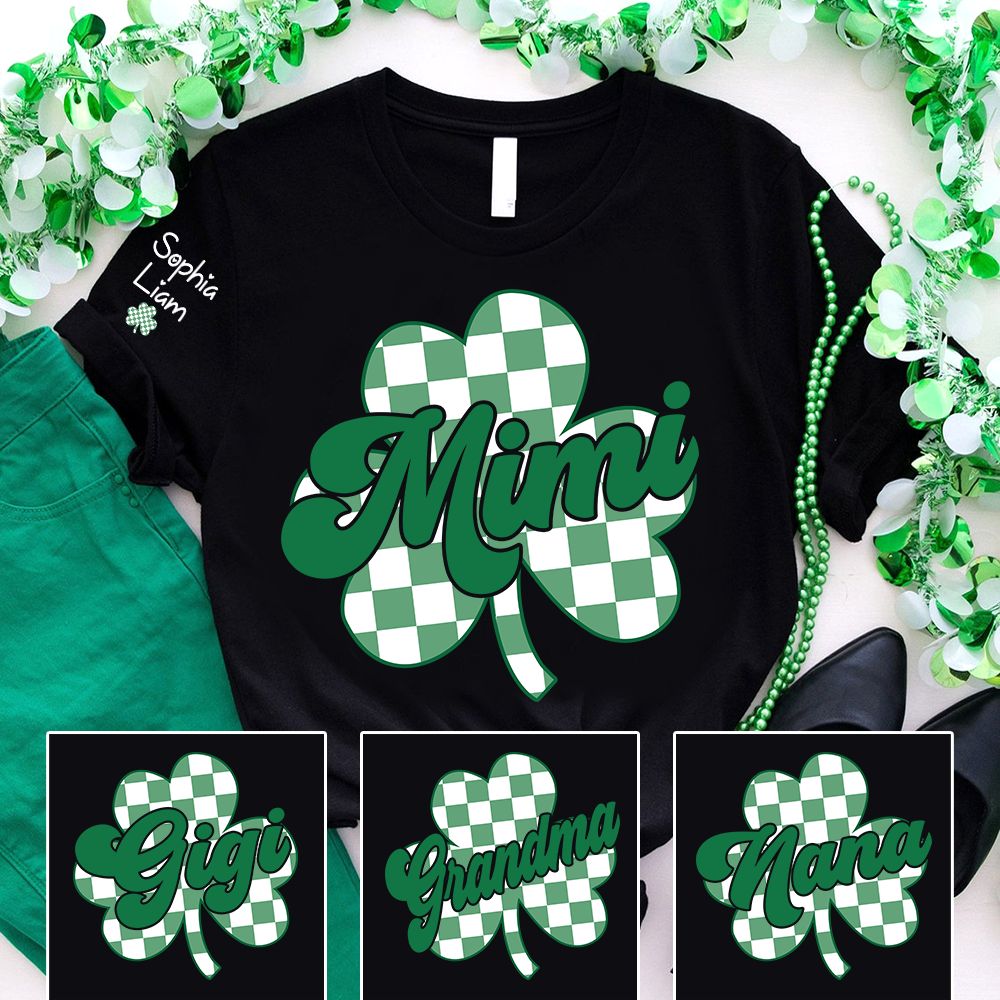 Mimi St Patrick’s Day Shirt with Shamrock, Personalized Grandma Clover T Shirt Gift for Family