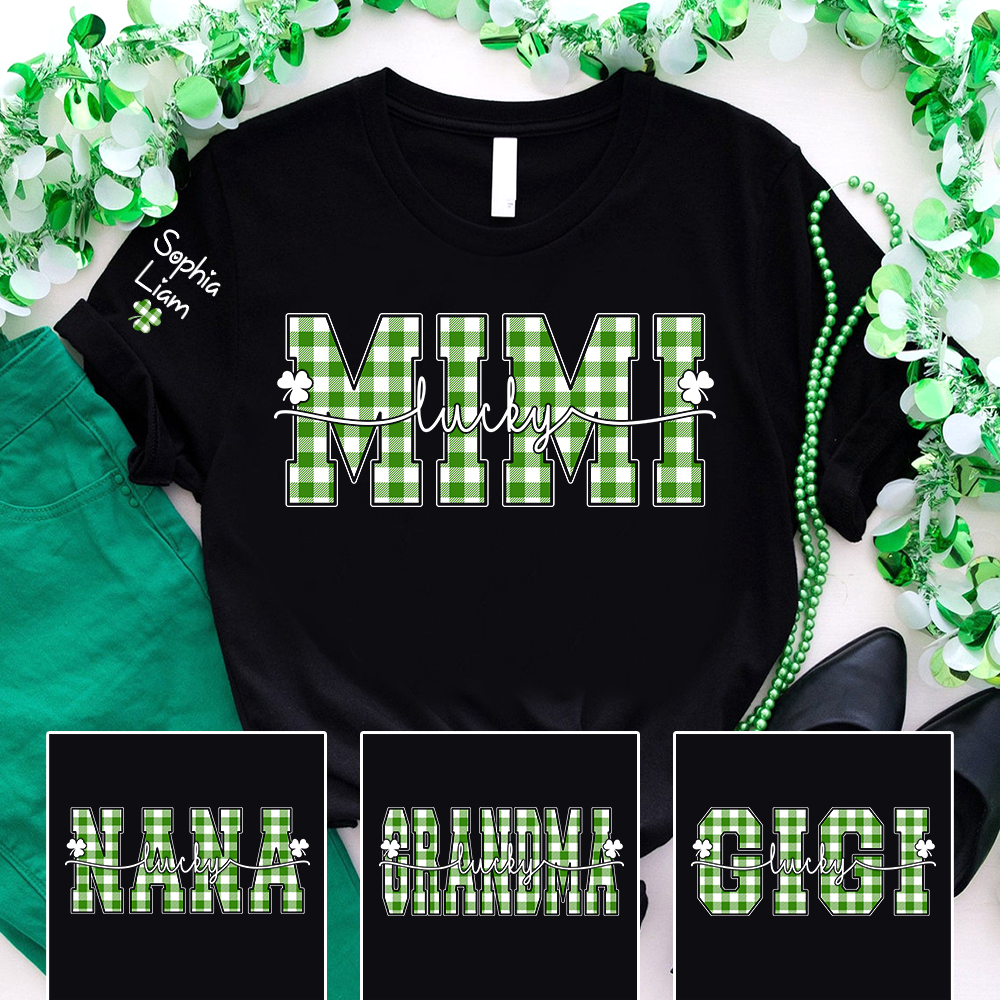 Lucky Mimi Shirt with Shamrock Design, Personalized Grandma Name Tee, St Patrick’s Day Family Shirt for Mimi