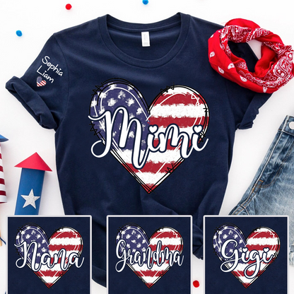 Mimi Patriotic Shirt, American Flag Heart Mimi T-Shirt for Women, 4th of July Grandma Gift