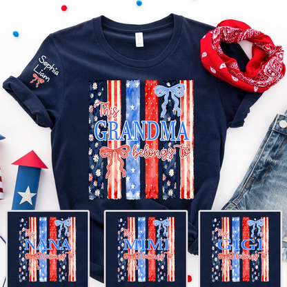 Personalized This Grandma Belongs To T Shirt, Custom Gift for Grandma with Family Names, Patriotic Design for 4th of July