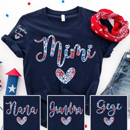 Custom Mimi T Shirt with Floral Heart and USA Colors, Perfect Gift for Mom, Personalized for Mother's Day