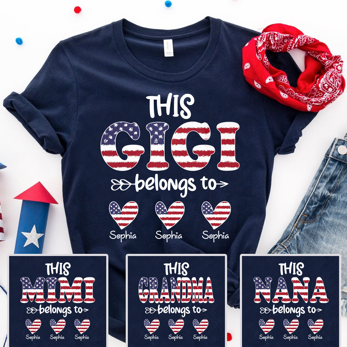 This Gigi Belongs to T Shirt, Personalized 4th of July Gift for Gigi with Custom Names
