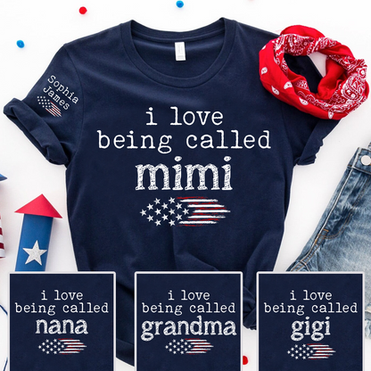 I Love Being Called Mimi T Shirt, Custom Mom Shirt with American Flag Design, Perfect Gift for Mother's Day