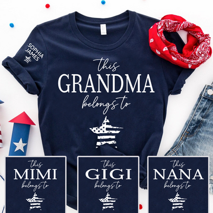 Personalized Grandma Shirt This Grandma Belongs To with Kids Names Patriotic 4th of July Custom Family T Shirt