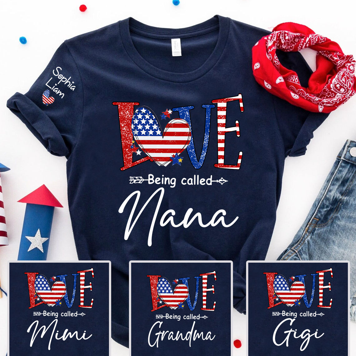 Love Being Called Nana Shirt, Patriotic Nana T-Shirt with American Flag Heart, 4th of July Grandma Gift