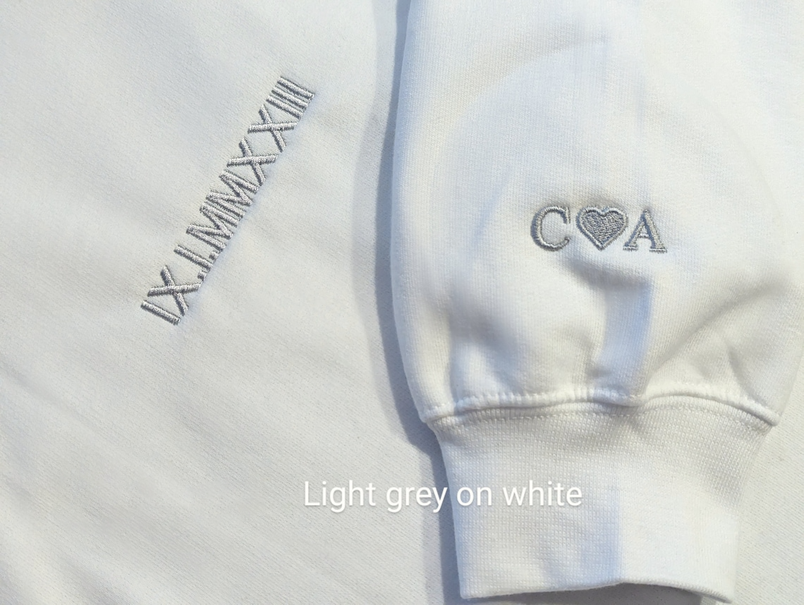 Custom Embroidered Zip Hoodie With Roman Numeral Date On Chest, Personalized Initials Heart On Sleeve, Couple Matching Full Zip Hoodie, Minimalist Anniversary Keepsake