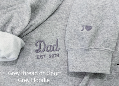 Personalized Grandpa Grandma Zip Hoodie Set With Names On Sleeves, Custom Embroidered Grandparents Matching Hoodies, Family Name Apparel Keepsake Est Year Design